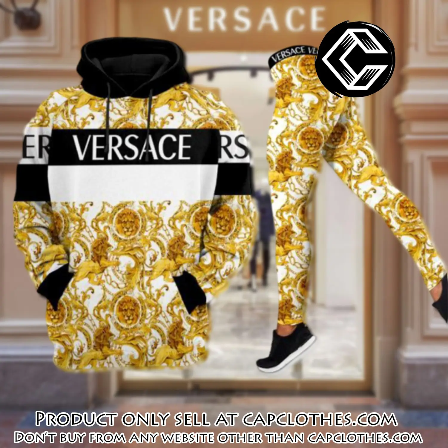 Gianni versace gold white hoodie legging set luxury for women cc5136595